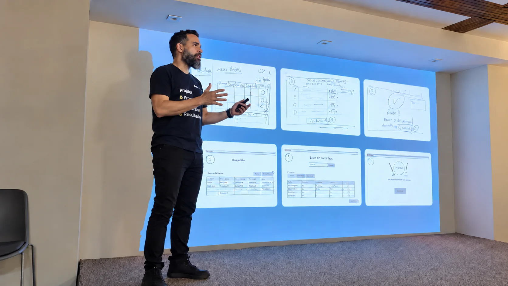 Ramon conduzindo uma apresentação de descoberta e prototipação